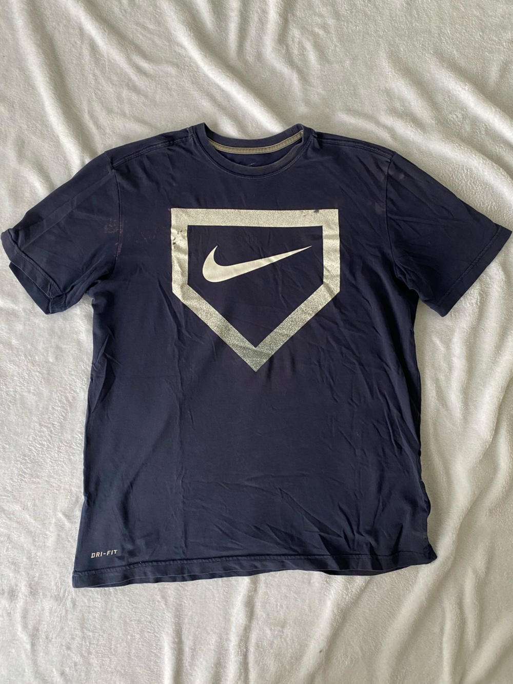 Nike Navy Blue Vintage Short-Sleeve Tee with Metallic Silver Logo